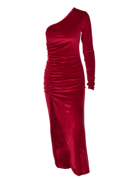 Trendy Formal Velvet High Split Party Dress