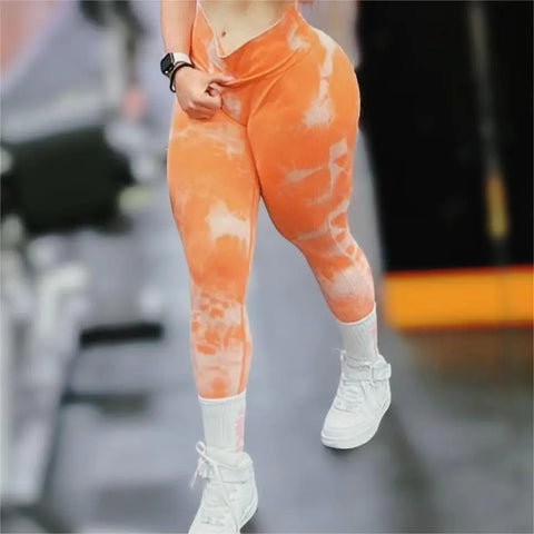 Trendy Seamless Yoga Scrunch Tie Dye Leggings