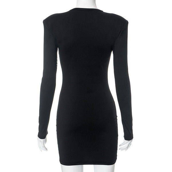 Trendy Black Patchwork Long Sleeve Party Dress