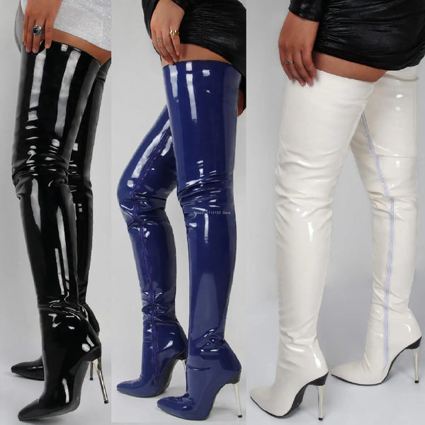 Trendy Over The Knee Patent Leather Stilettos Boots