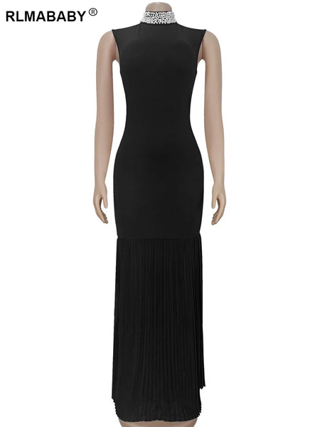 Trendy Fashion Pearl Ruched Black Formal Dress