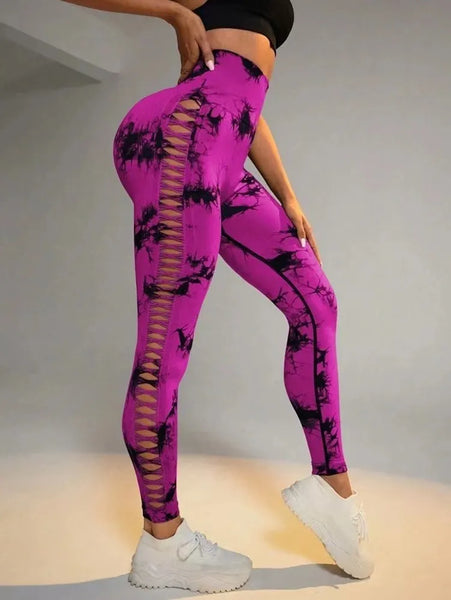 Trendy Tie Dye Hollow Out  Yoga High Waist  Leggings