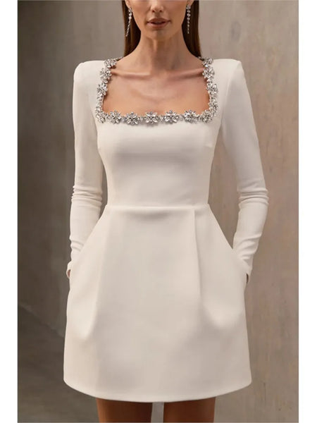 Trendy Velvet Square Beaded Collar Dress