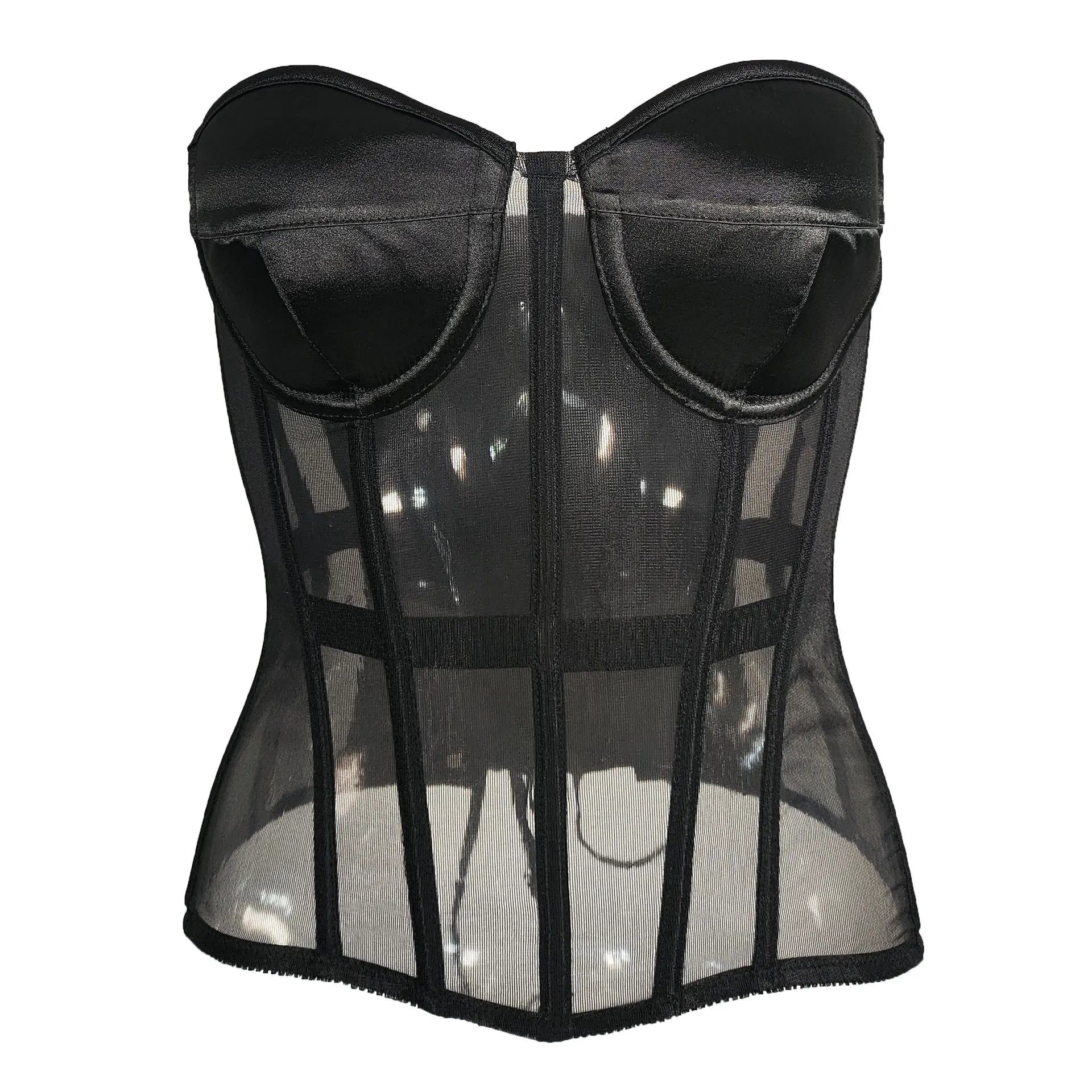 Trendy Satin Hollow Out Mesh Corset