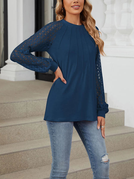Trendy Lace Indigo Lantern Sleeve Blouse