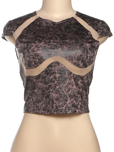 Trendy Mesh Patchwork Crop Top Blouse