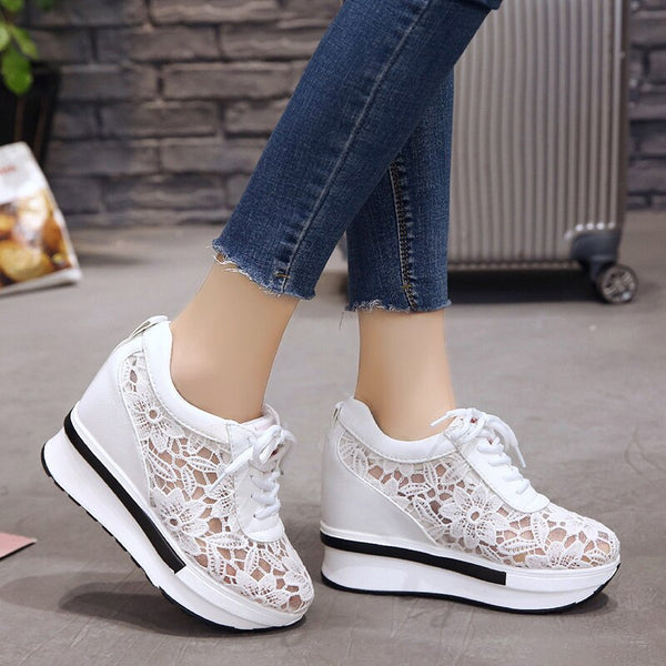 Trendy Platform Wedge Lace Up Sneakers