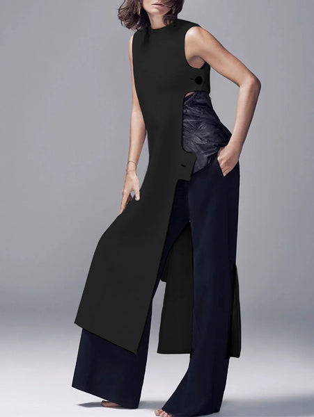 Trendy Sleeveless Slit Maxi Cami Blouse