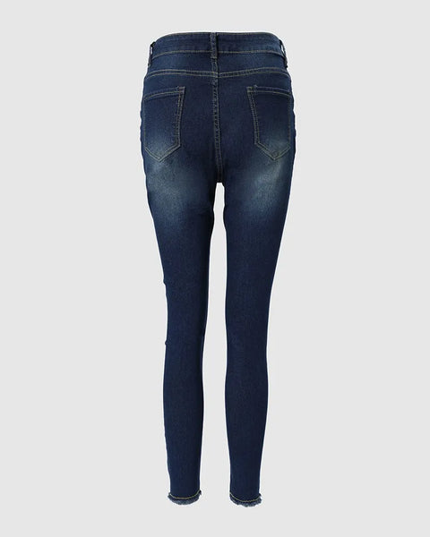 Trendy O-Ring  Zipper Decor High Waist Denem Jeans