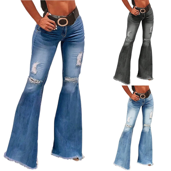 Vroue-Jeans Retro Effekleur Hoëmiddellyf Rek-Denim Langbroek Sexy Ontwerp Jeans Mode Straatdrag Alledaagse Vroulike Rekbroek