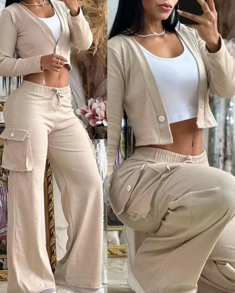 Trendy Sold Flare Jegging Pants With Crop Jacket