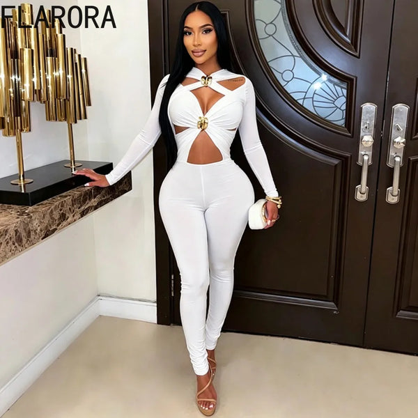 Trendy Jumpsuit With Metal Hollow Out Open
