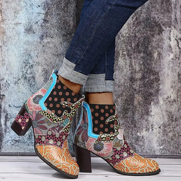 Trendy Ankle Bohemian Waterproof Heel Boots