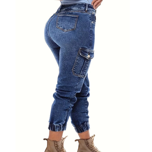 Trendy Cuffed Jogger Large Pocket Denim Jeans