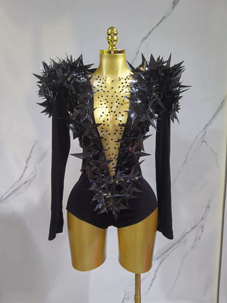 Trendy Long Sleeve Shiny Rhinestone Bodysuit