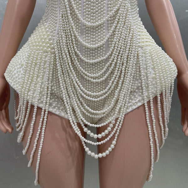 Trendy Pearl Halter Backless Bodysuit