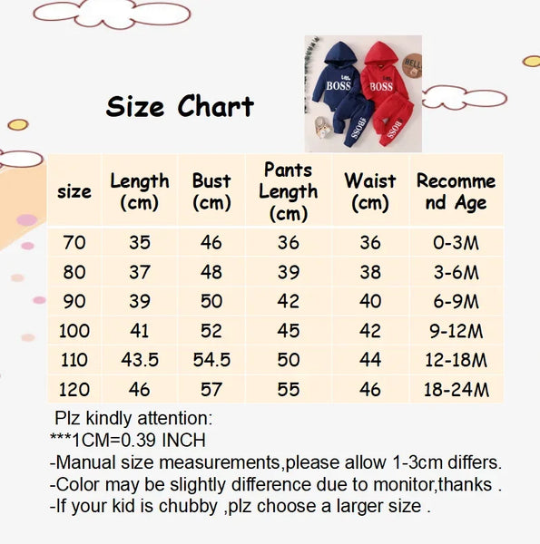 Trendy 0-24 Months  2PCS Letter print Long Sleeve Hoodie +Pants Set