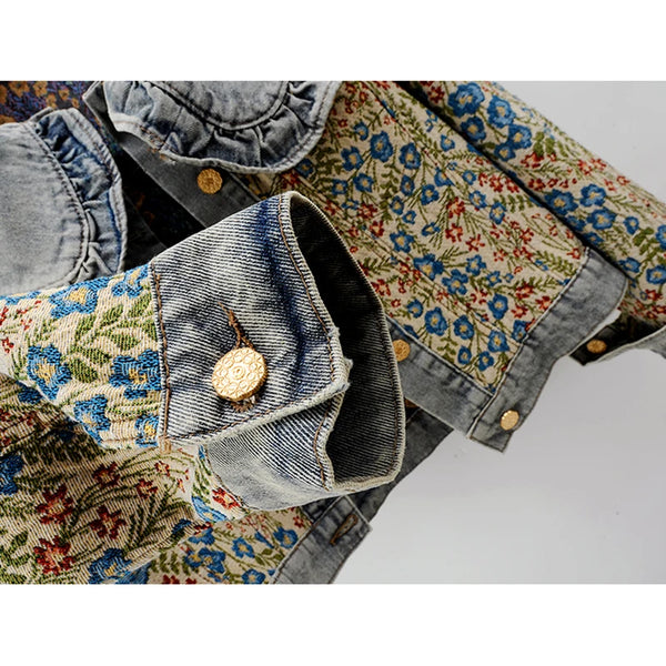 Trendy Floral Denim Bib Jacket