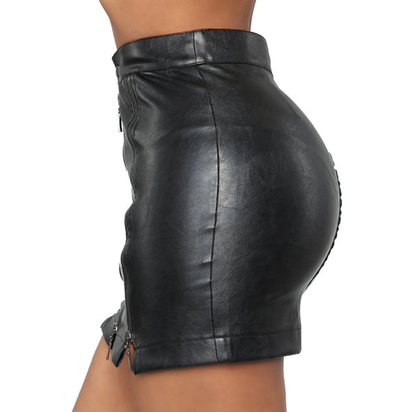 Trendy Black Mini Faux Leather High Waist Skirt