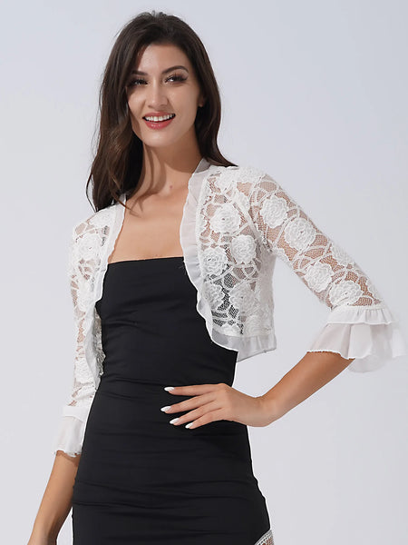 Trendy Lace Ruffle Floral Crop Jacket