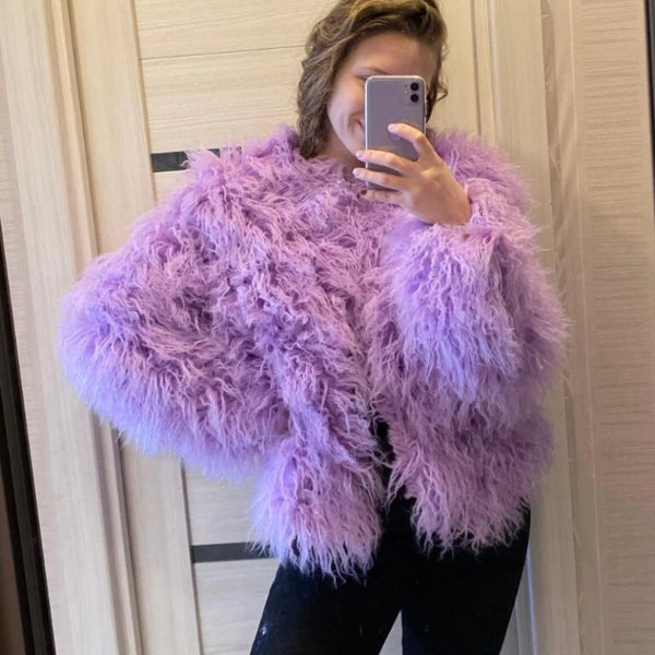 Trendy Faux Fur Shaggy Fluffy Coat