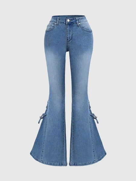 Trendy Tied Bow Flare Denim Pants