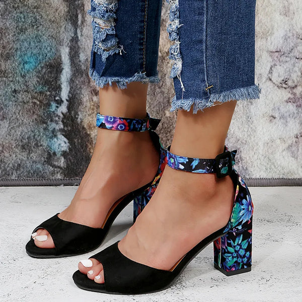 Trendy Floral Peep Toe Ankle High Heel