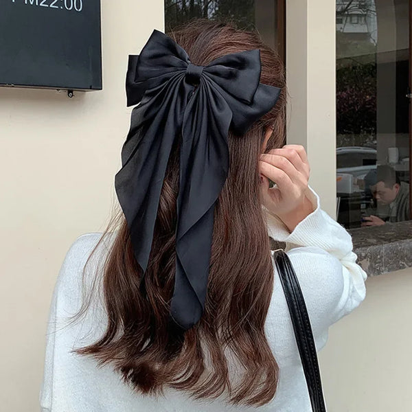 Trendy Bowknot Solid Color Satin Ribbon Hair Clip