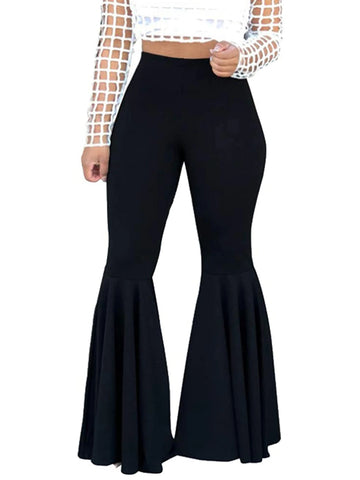 New plus-size women's trendy bell-bottomed trousers knitted fabric solid color trousers in the summer of 2023
