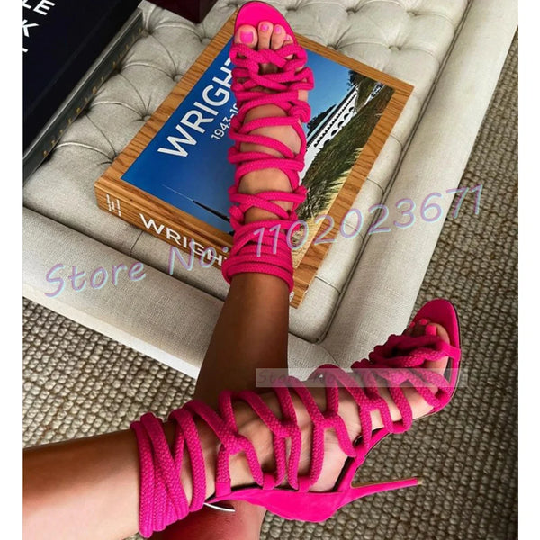 Trendy Gladiator Rope Lace Up High Heels