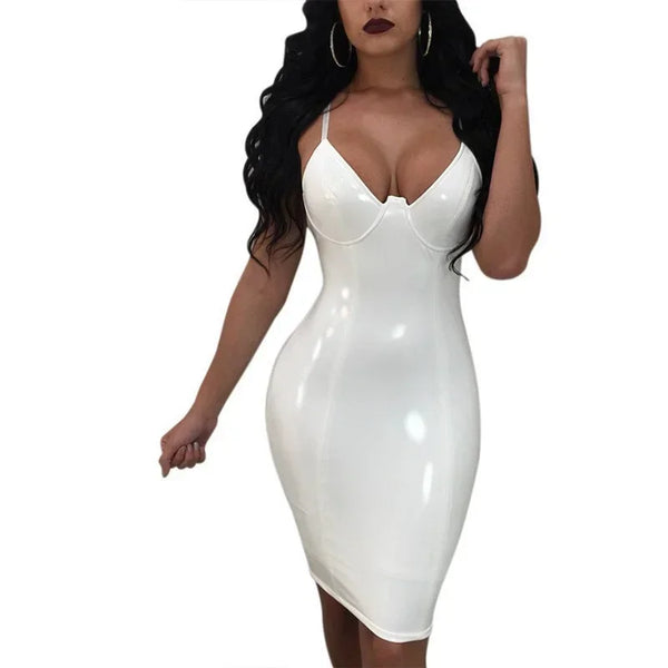 Trendy Backless Faux Leather Party Dress