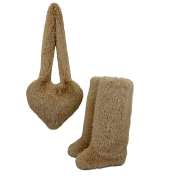 Trendy Heart Shaped Plush Purse And Boots