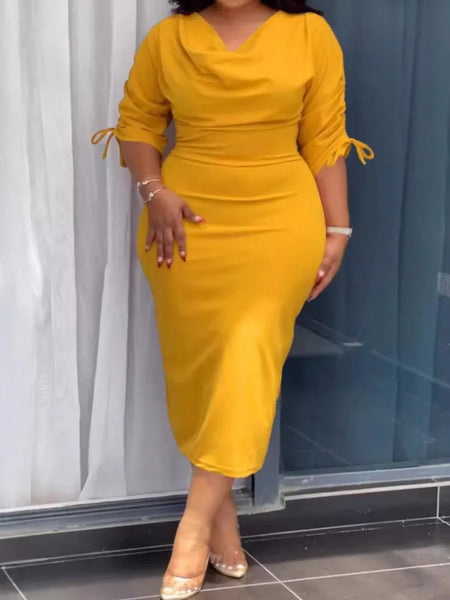 Trendy Rouged Yellow Fitted Dress