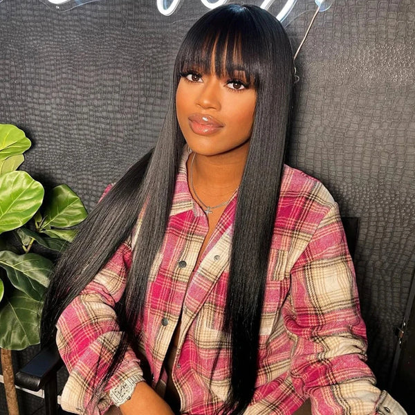 Trendy Black Straight Brazilian 100% Human Hair With Bang