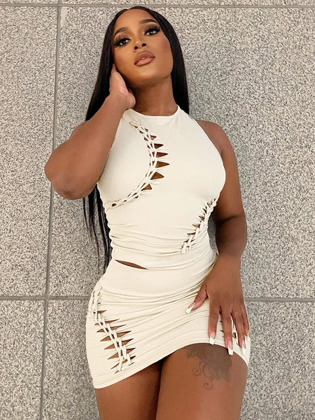 Trendy Rugged Hollow Out Skirt And Crop Top Set