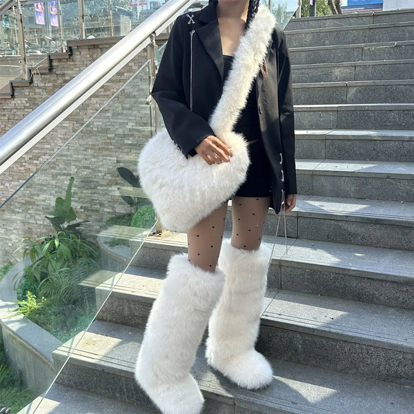 Trendy Heart Shaped Plush Purse And Boots
