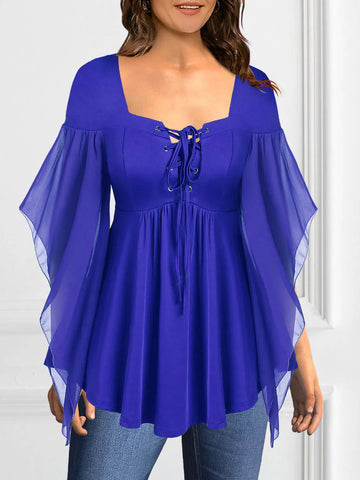 Trendy Chiffon Bandage Pleated Short Sleeve