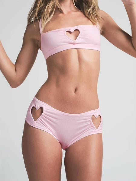 Trendy Two Piece Hollow Out Heart Patchwork