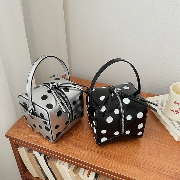 Small Square Bag Tote Y2k Polka Dot Design Pu Leather Crossbody Bag For Women 2026 New Spring Trendy Clutch Double Zipper Purse