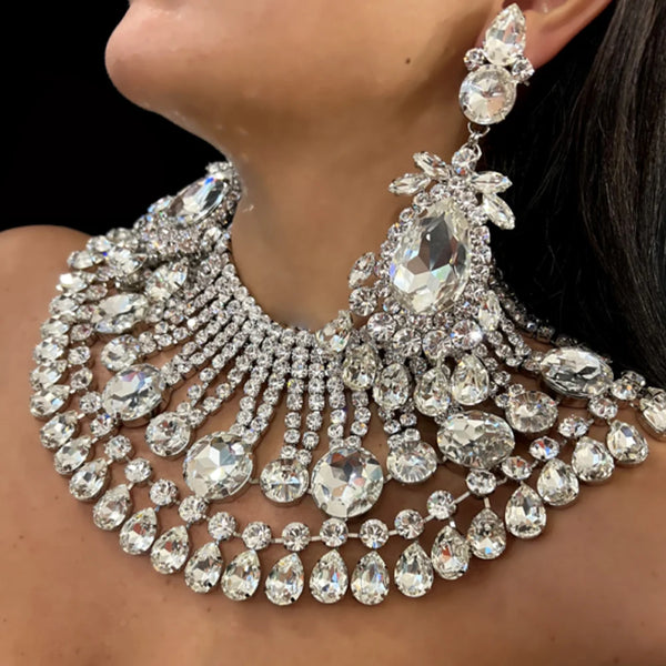 Stonefans Oversized Round Necklace Set With Earrings for Girls Women Y2k Accessories Luxury Wedding Set Decoration Jewelry Gifts