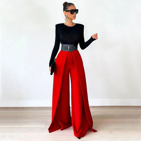 Trendy Wide Leg Asymmetric High Waisted Pants