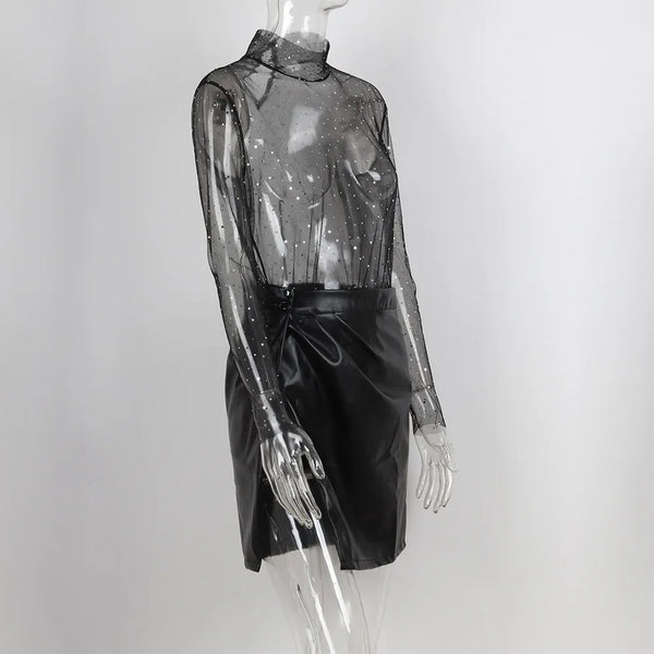 Trendy Mesh Sparkle Sequins Blouse