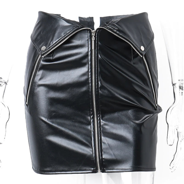 Trendy Black Button Down Patent Leather Skirt