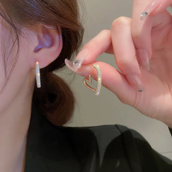 925 Silver Needle Korean Fashion Crystal Heart Earrings For Women Jewelry 2025 Trending New Luxury Women's Hoop Earrings Brincos