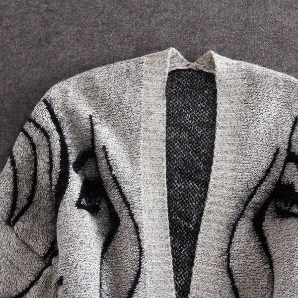 Trendy Long Sleeve Knitted Printed Cardigan