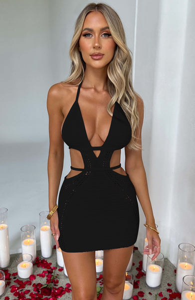 Trendy Halter Hollow Out Backless Party Dress