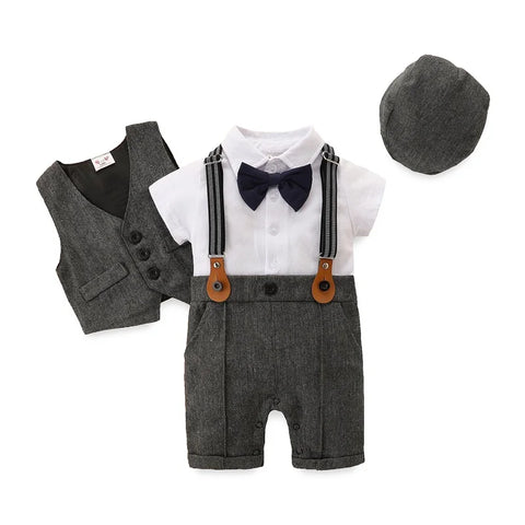 Trendy 0-24 Months Boys 3 PCS Short Sleeve Bowtie Pants Suit