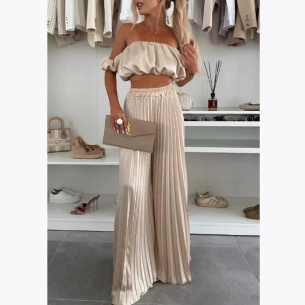 Trendy Ruffle Tube Top With Pleated Pants