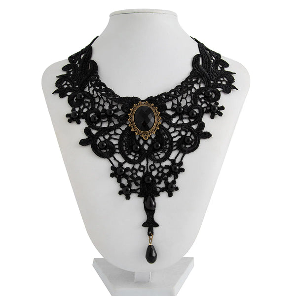 Trendy Black Pendant Lace Bead Gothic Inspired Necklace