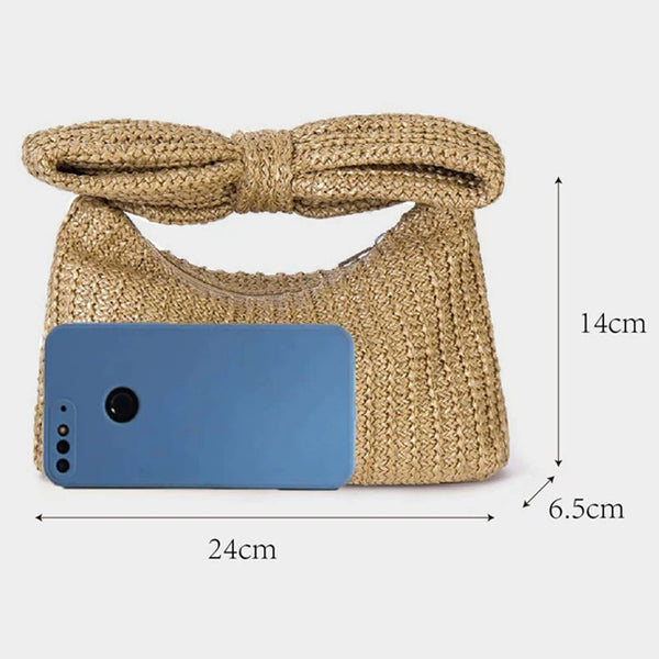 Trendy Straw Clutch Bow Purse